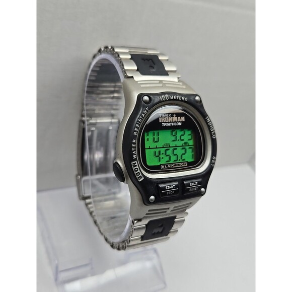 1998 Timex Ironman Triathlon 8 Lap Watch 100M Indiglo Stainless Band New Battery - Picture 3 of 11